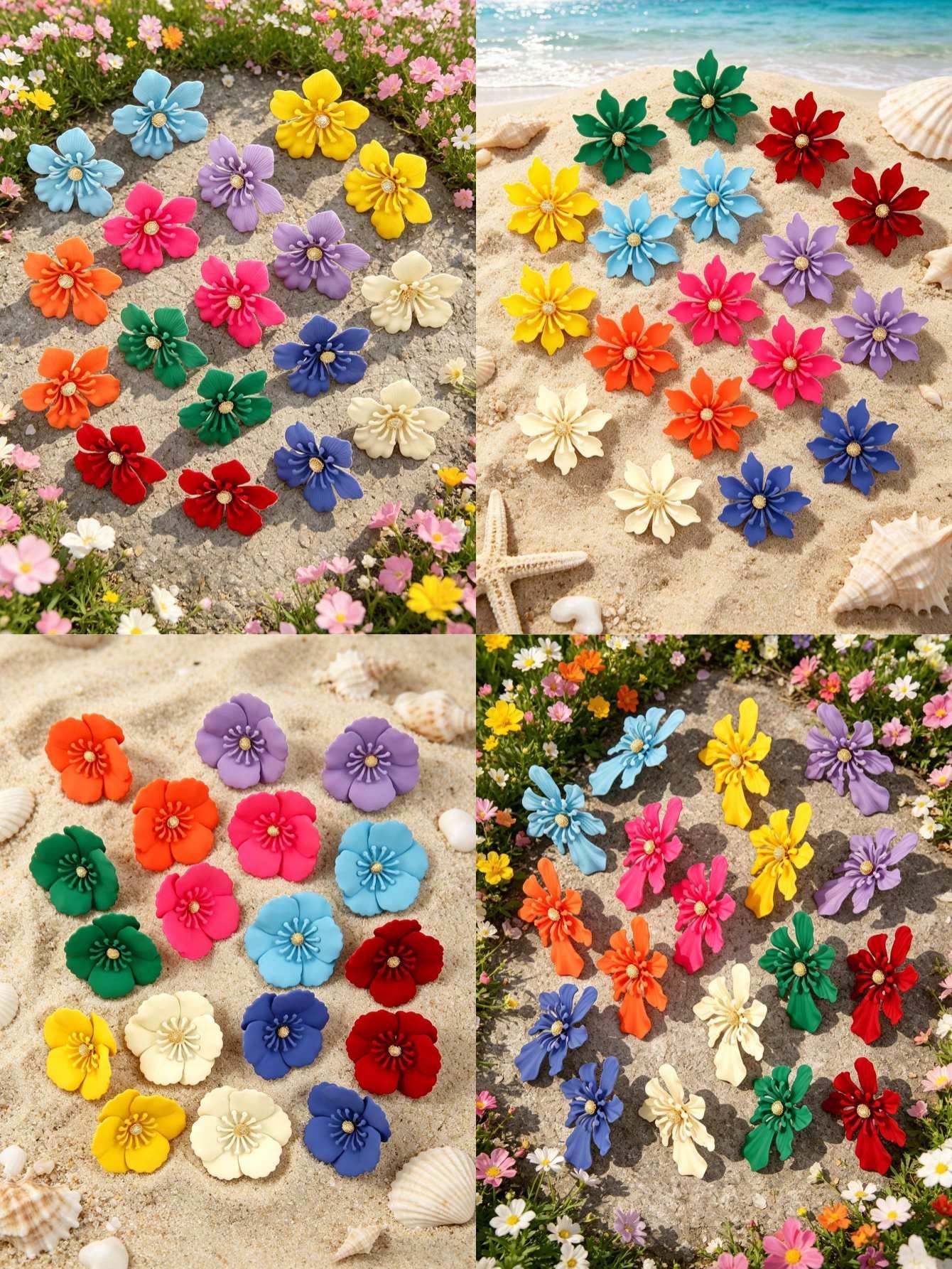 Women's Bohemian Colorful Metal Flower Stud Earring Set Multicolor