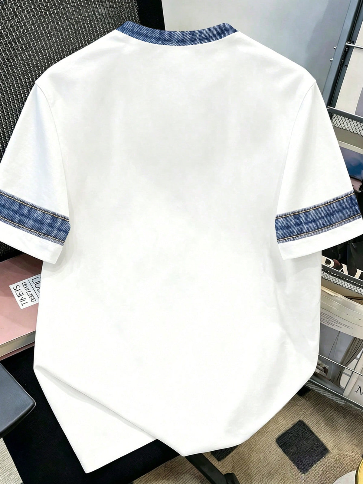 Manfinity Joysei Men's Faux Denim Letter Print Short Sleeve T-Shirt White
