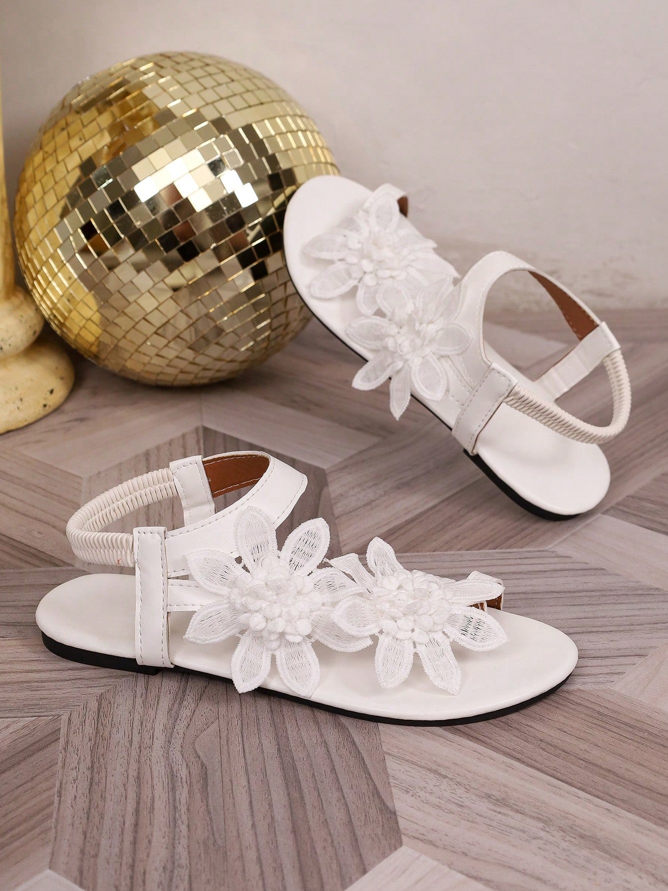 Women's Lace Flower Decor Elastic Back Strap Flat Sweet Sandals
