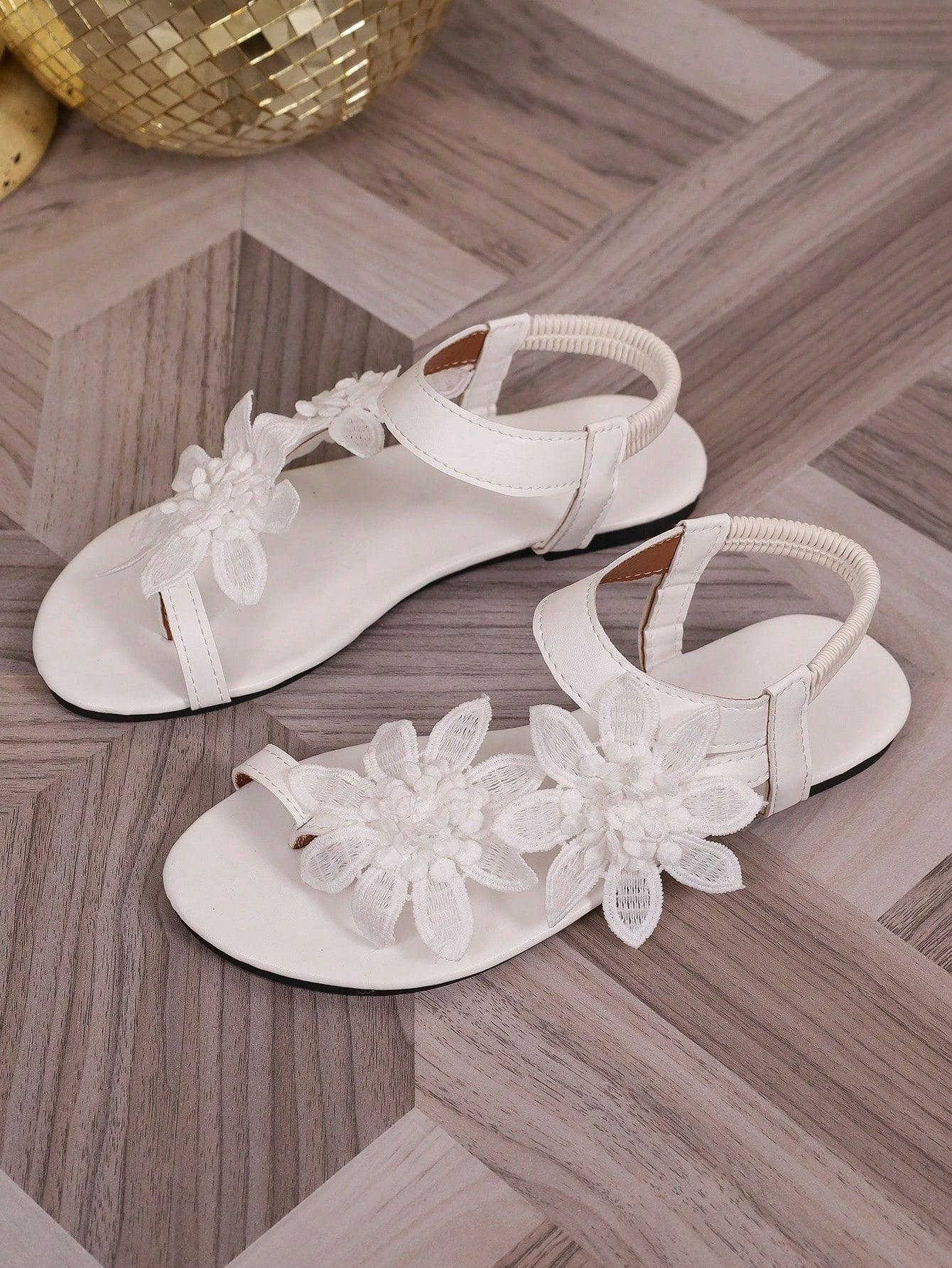 Women's Lace Flower Decor Elastic Back Strap Flat Sweet Sandals