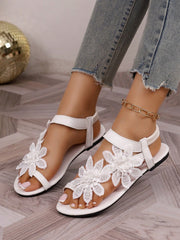 Women's Lace Flower Decor Elastic Back Strap Flat Sweet Sandals