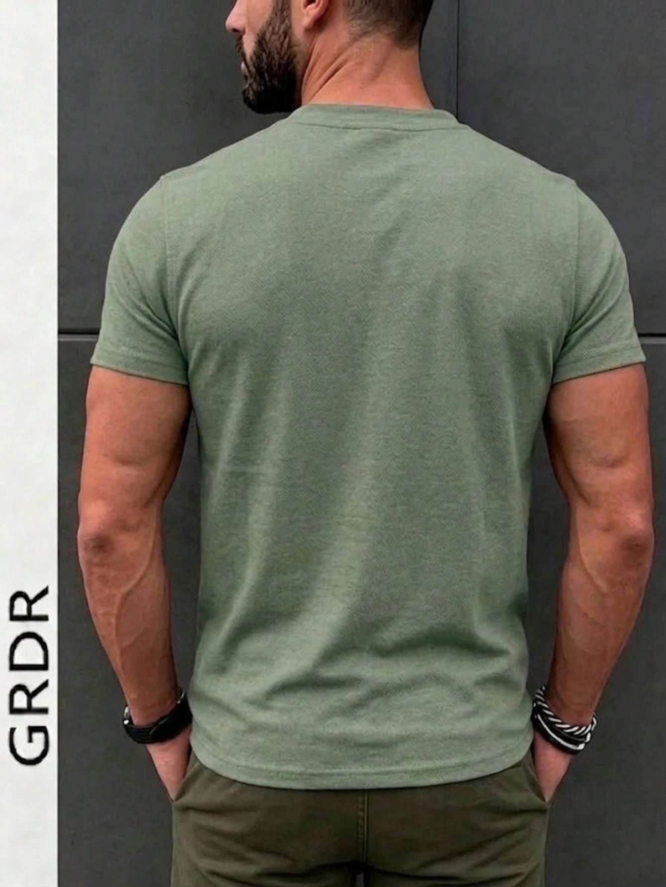 Men's Classic Solid Color Henley Collar Short Sleeve T-Shirt Olive Green