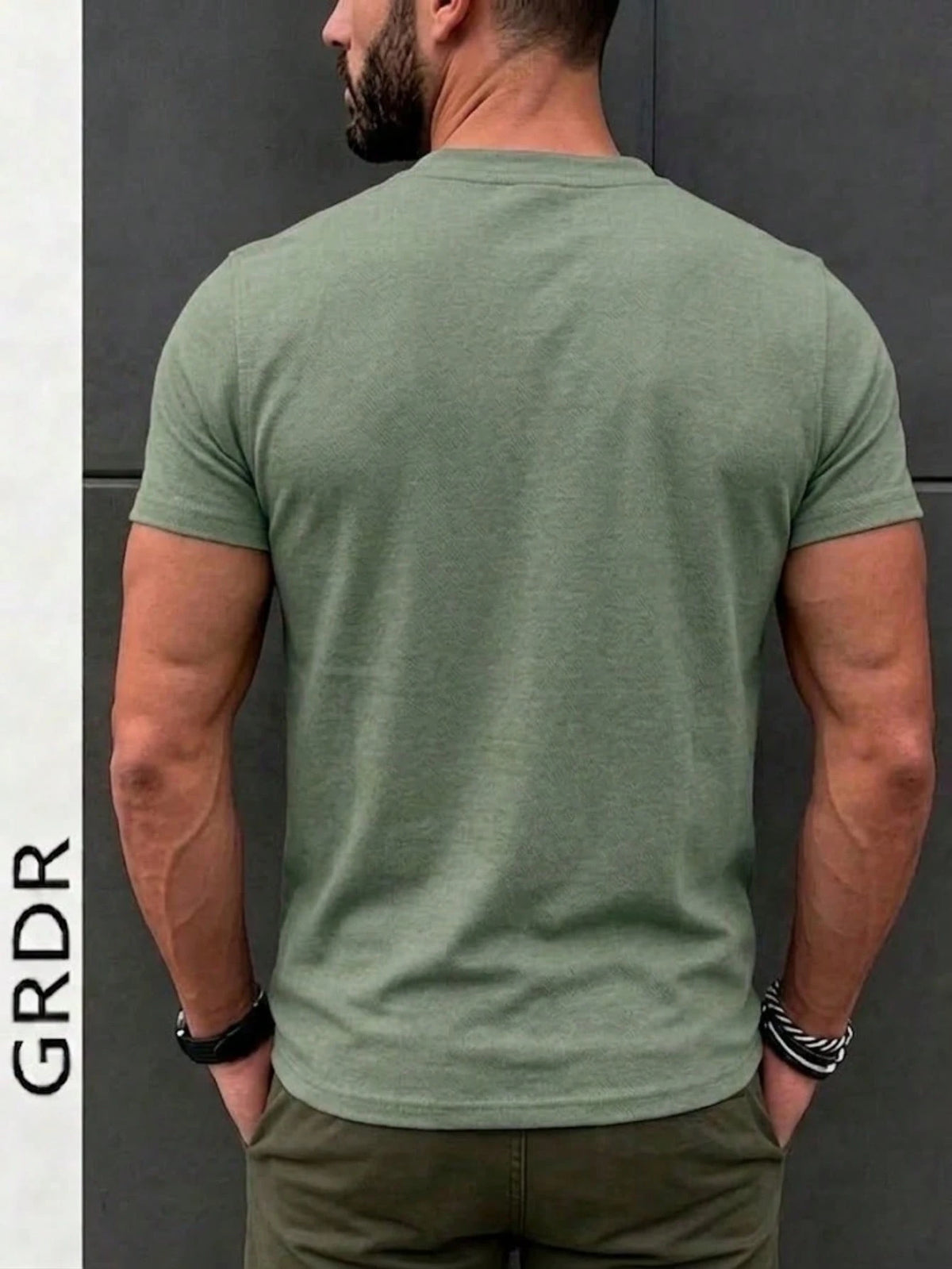 Men's Classic Solid Color Henley Collar Short Sleeve T-Shirt Olive Green