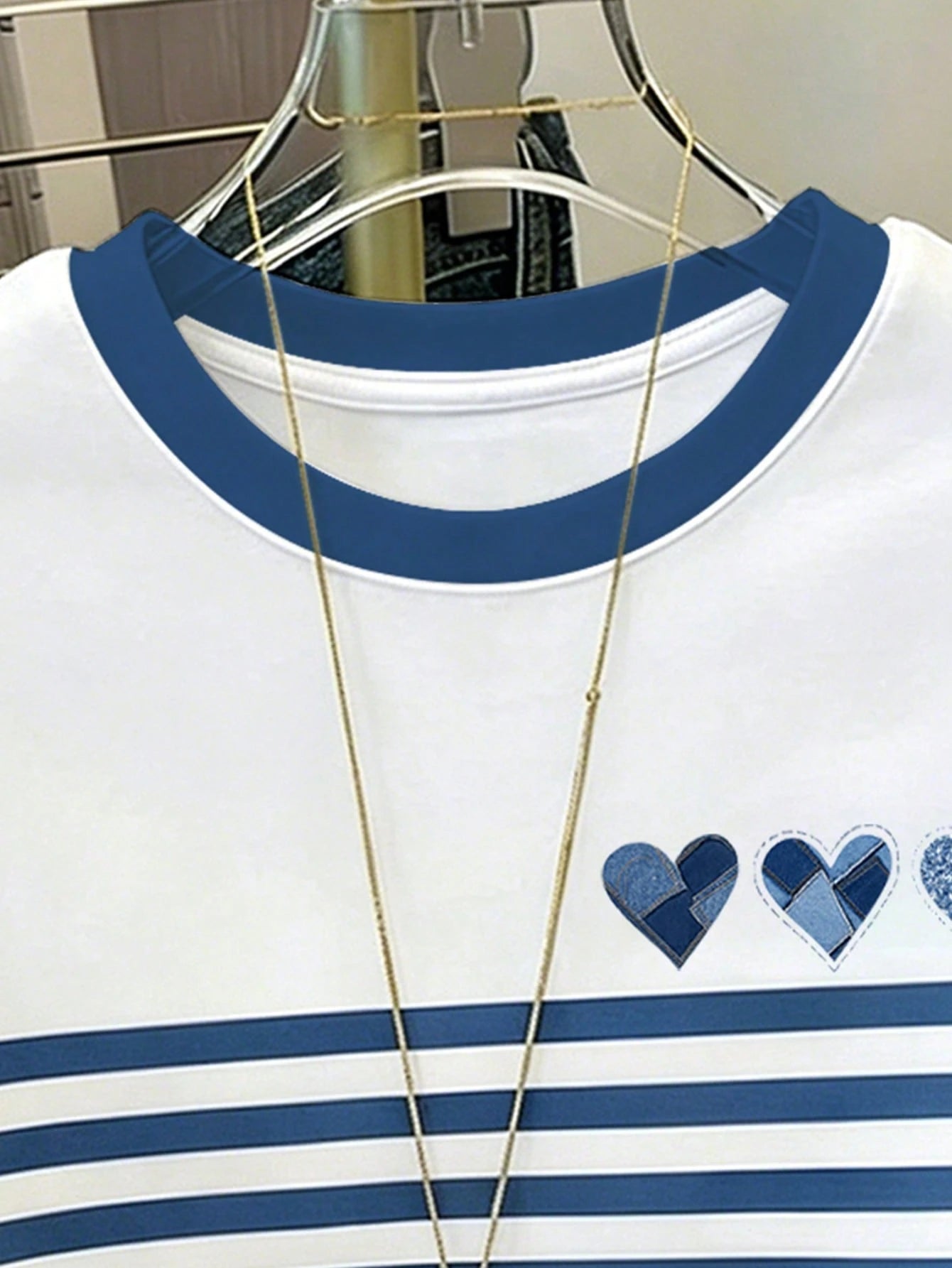 Women's Colorblock Heart Print Round Neck Casual Short Sleeve T-Shirt