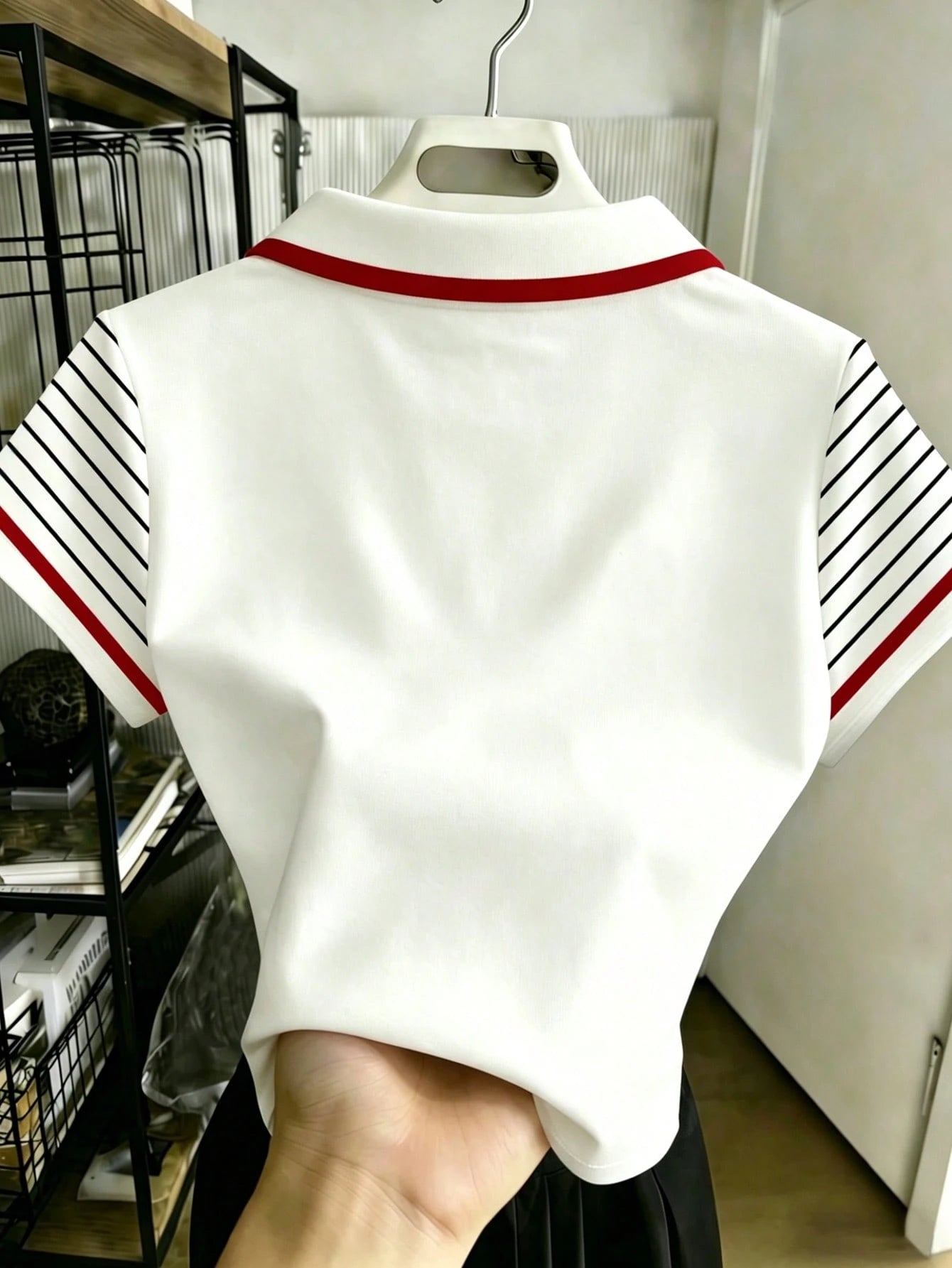 Women's Striped Unicorn Embroidery Polo Neck Casual Short Sleeve T-Shirt