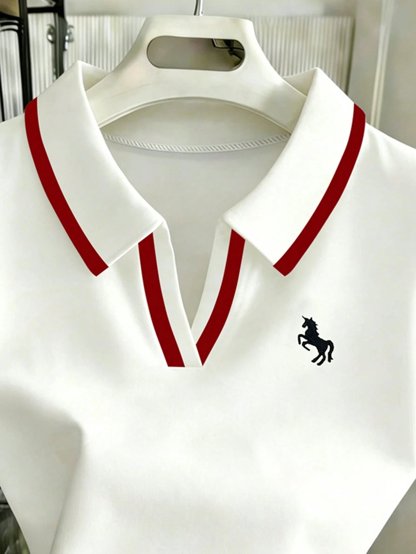 Women's Striped Unicorn Embroidery Polo Neck Casual Short Sleeve T-Shirt