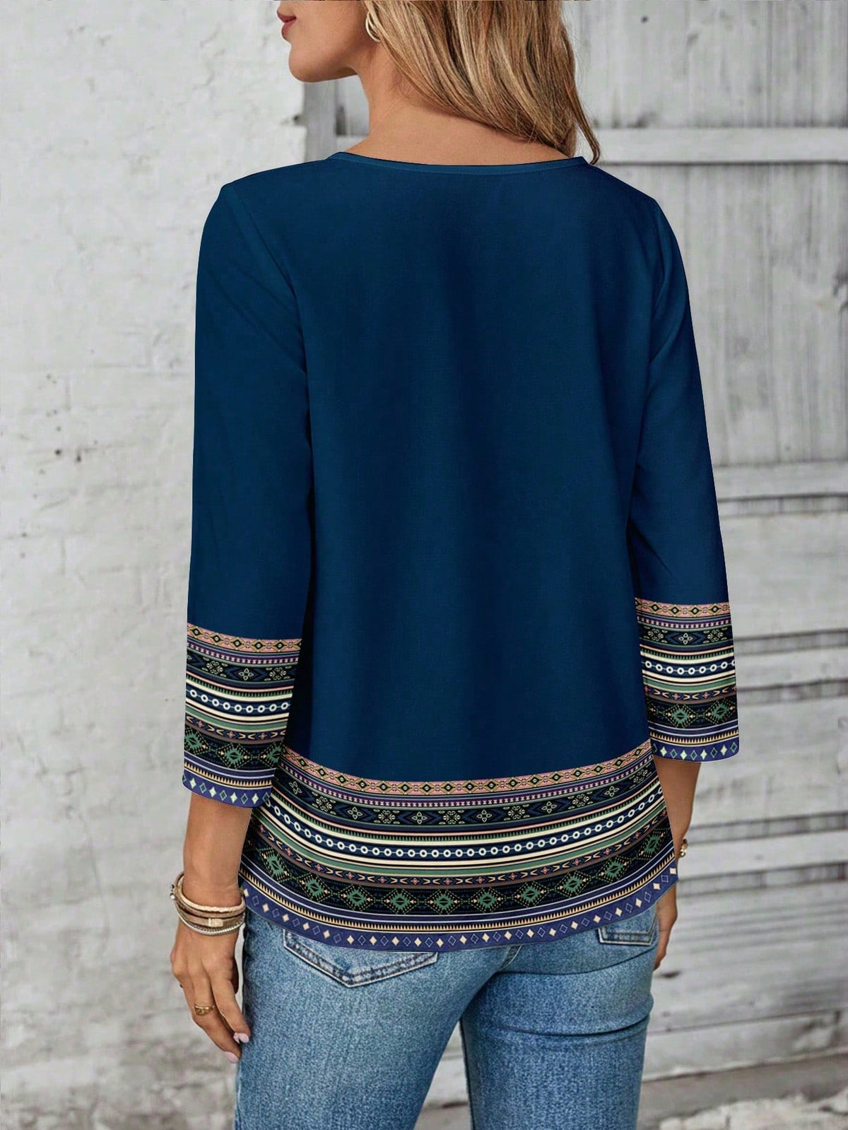 Women's Bohemian Botanical Graphic Round Neck Top