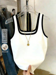 Women's Slim Fit Contrast Binding Square Neck Crop Tank Top