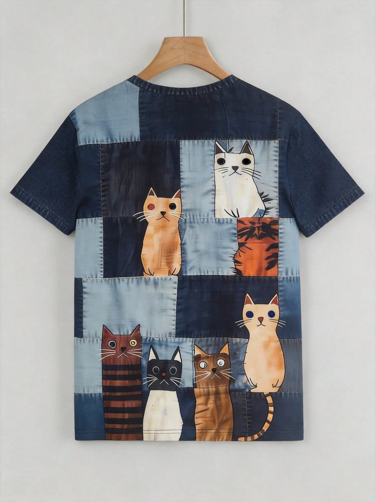 Women's Cat Print Round Neck Short Sleeve T-Shirt