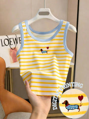 Women's Striped Dachshund Print Casual Summer Tank Top