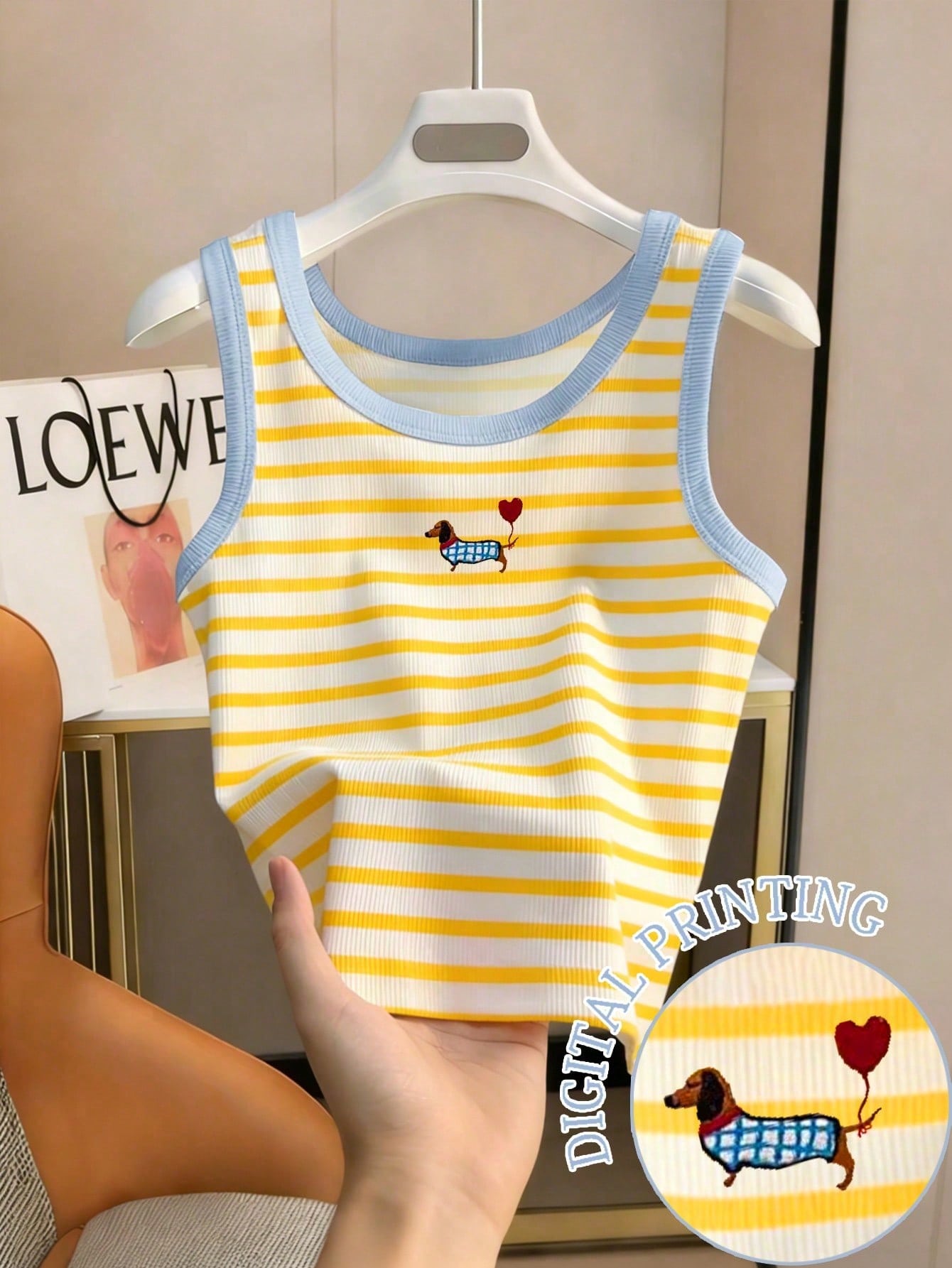 Women's Striped Dachshund Print Casual Summer Tank Top