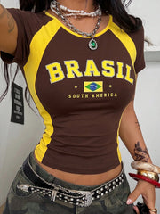 Coolane Women's Brazil Graphic Slim Fit Tee Brown