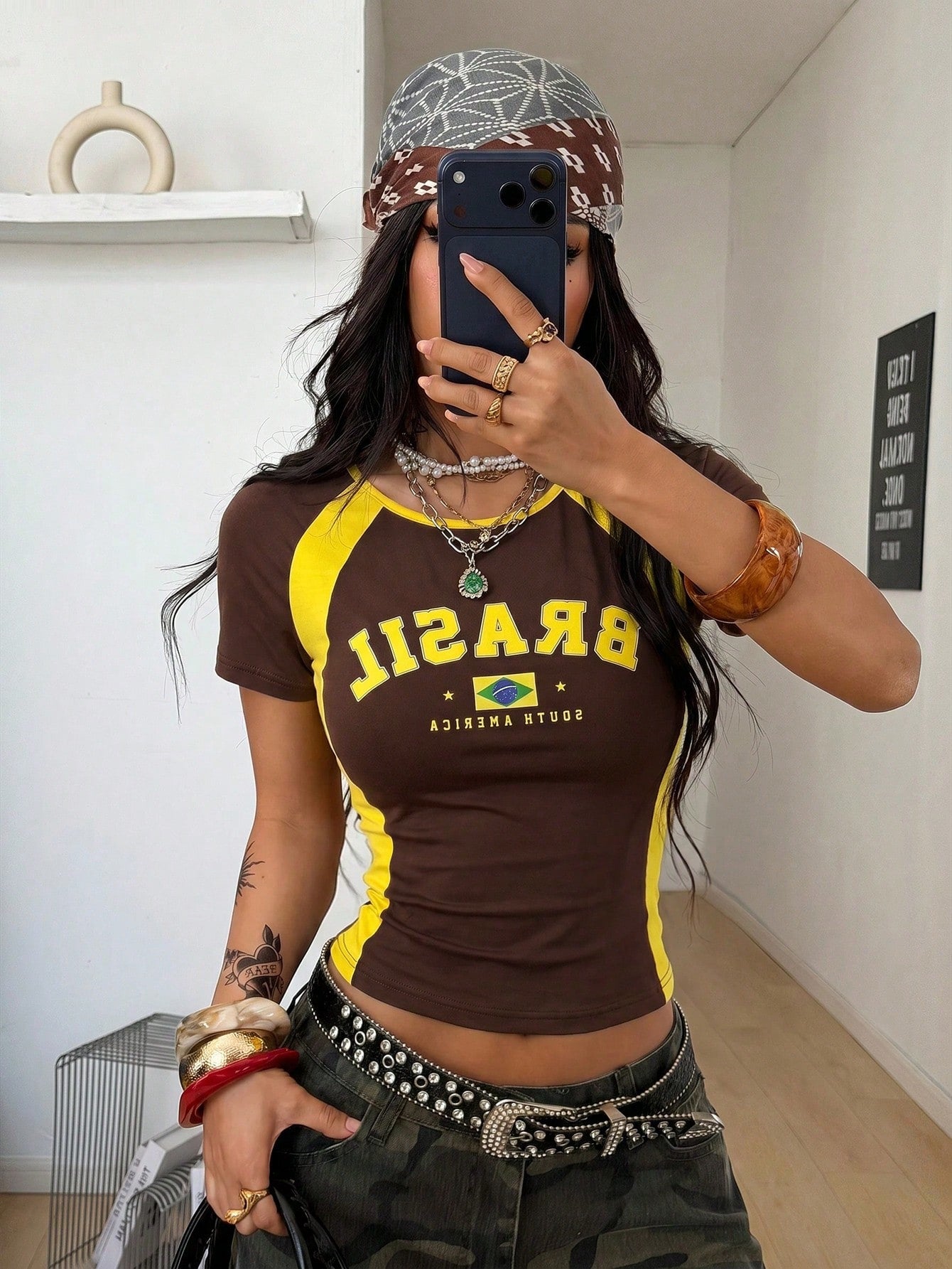 Coolane Women's Brazil Graphic Slim Fit Tee Brown