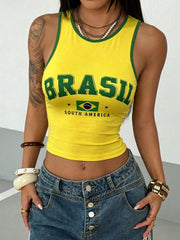 Women's Streetwear Brazilian Themed Print Cropped Tank Top
