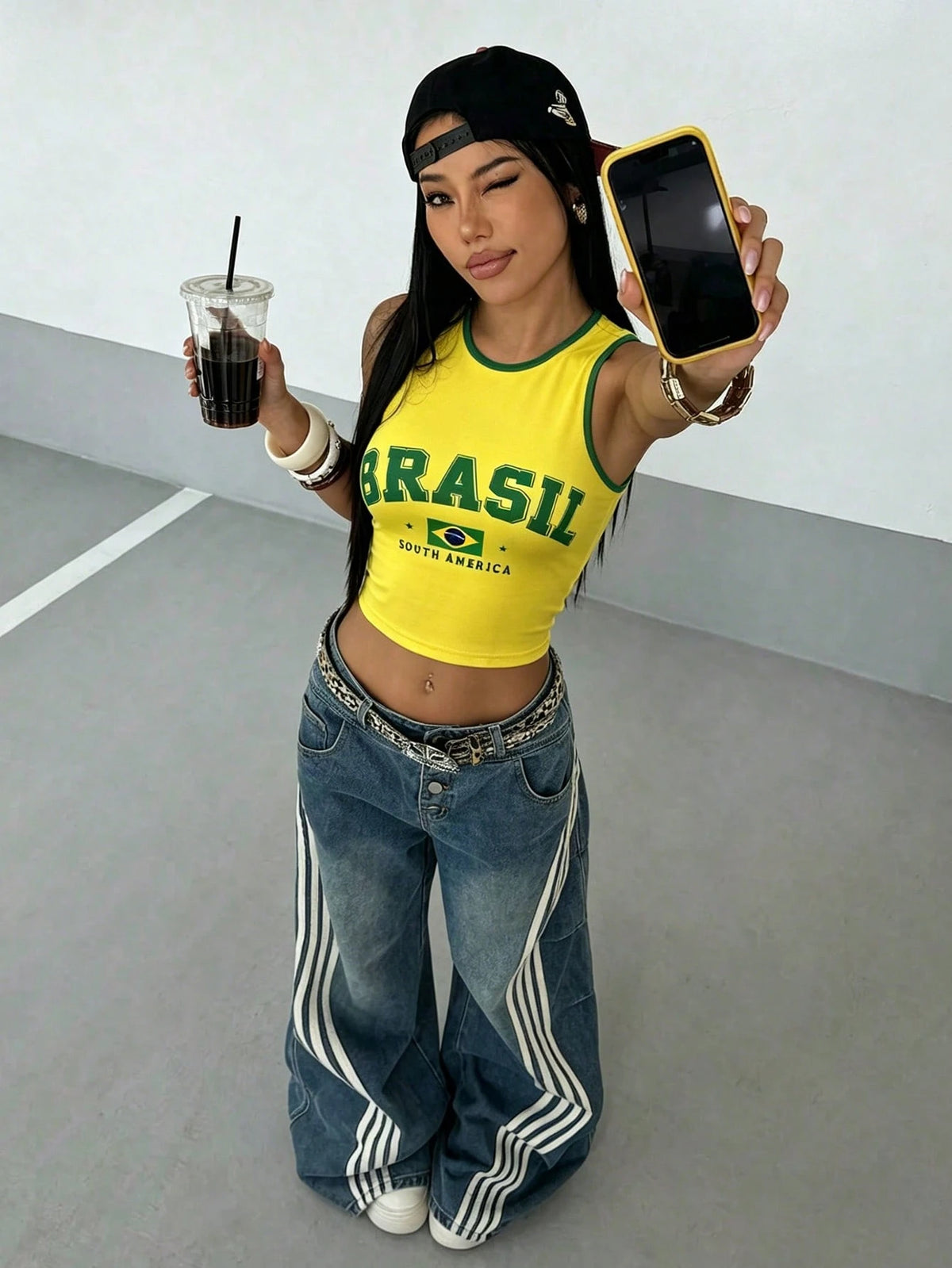 Women's Streetwear Brazilian Themed Print Cropped Tank Top