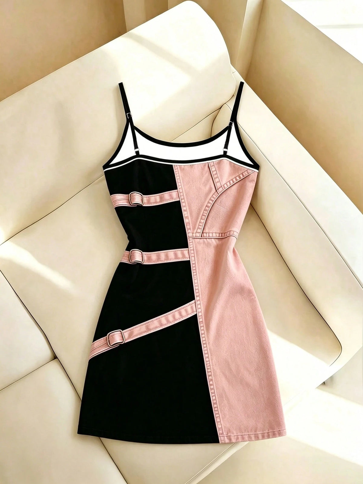 Women's Denim Effect Print Camisole Bodycon Mini Dress