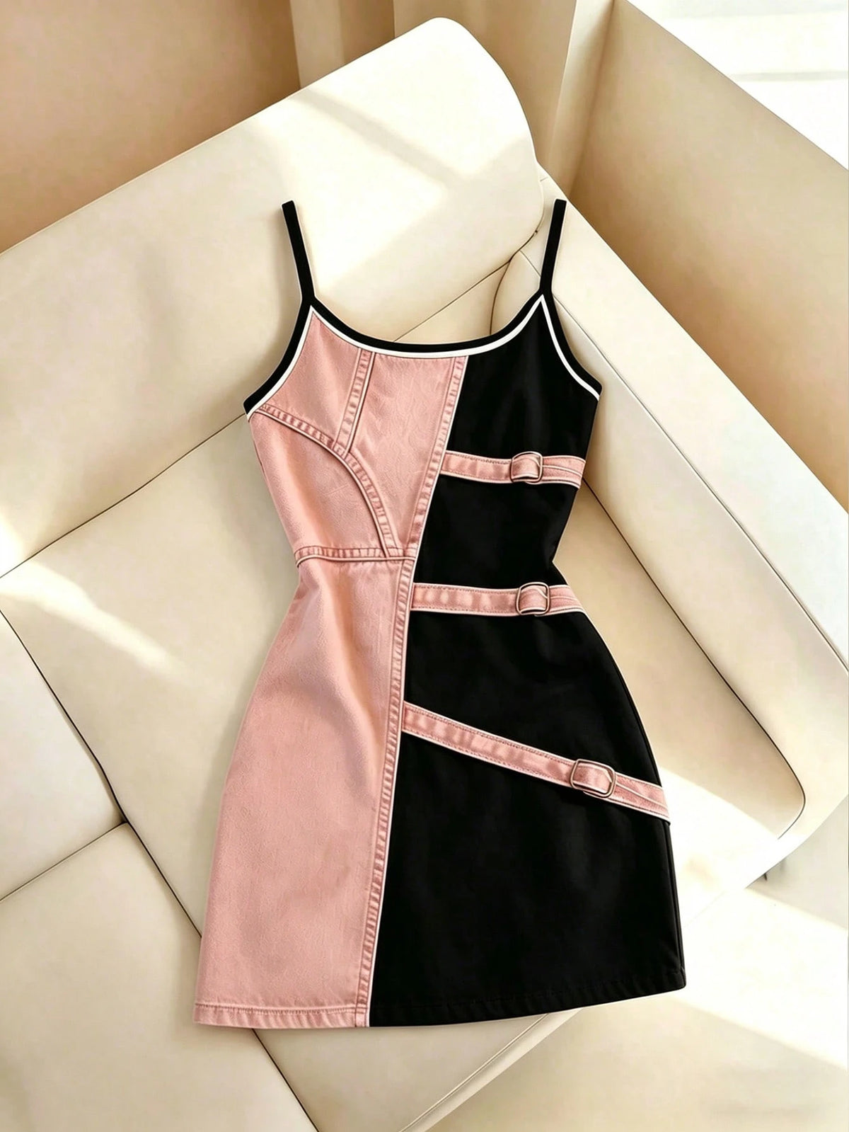 Women's Denim Effect Print Camisole Bodycon Mini Dress
