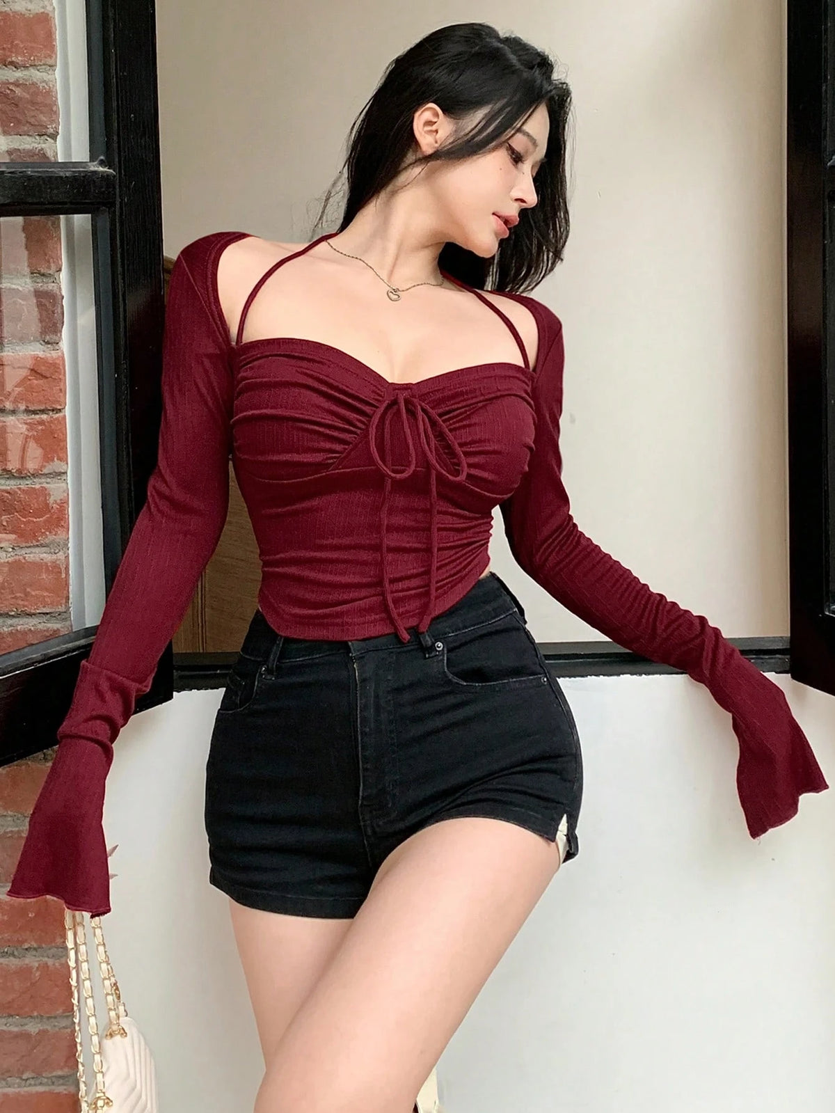 Women's Valentine's Day Color Block Flare Sleeve T-Shirt