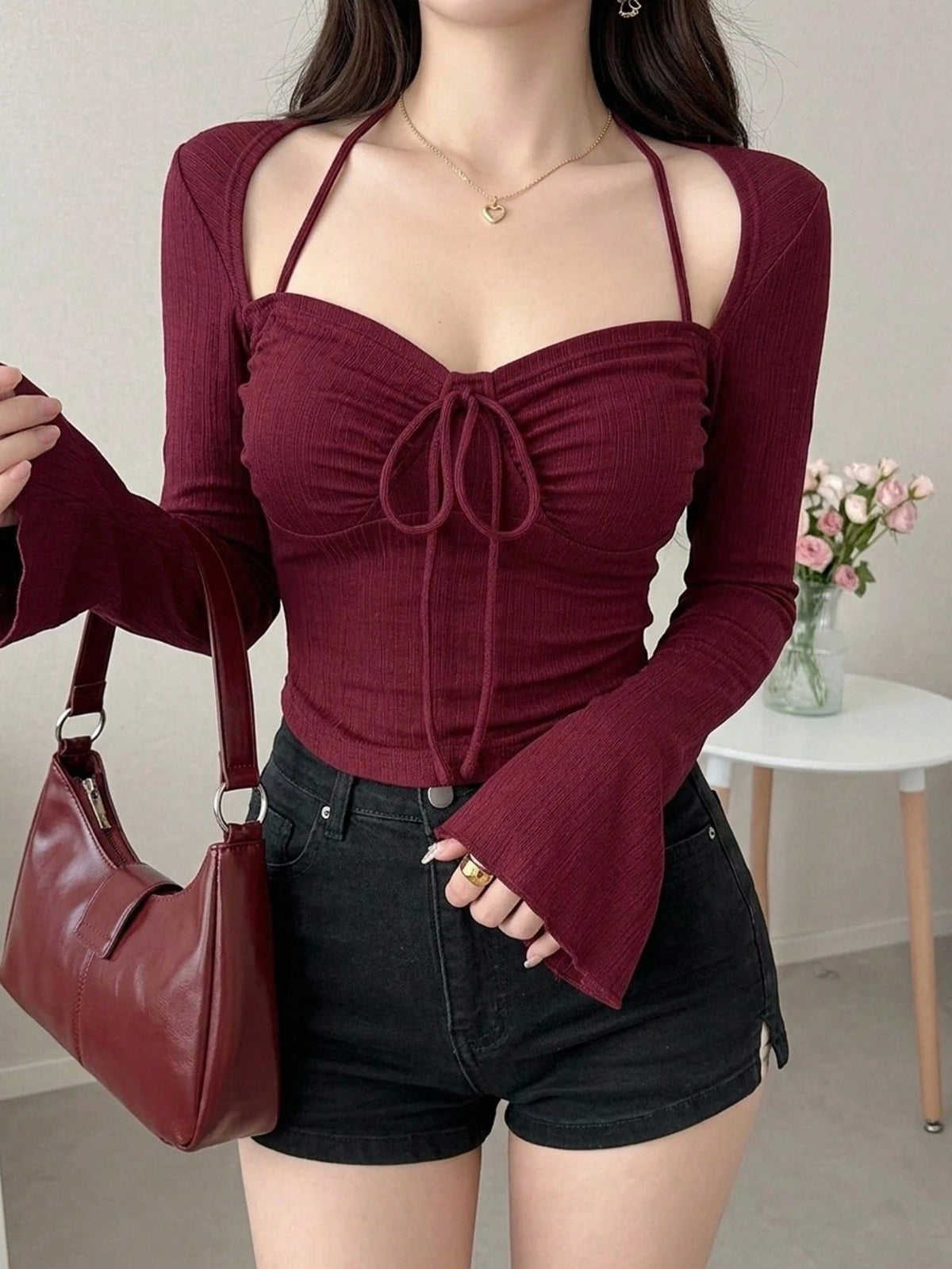 Women's Valentine's Day Color Block Flare Sleeve T-Shirt