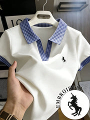 Women's Casual Unicorn Embroidery Short-Sleeve Polo Shirt