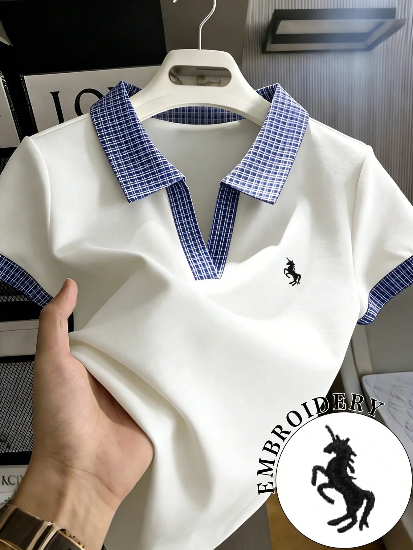 Women's Casual Unicorn Embroidery Short-Sleeve Polo Shirt