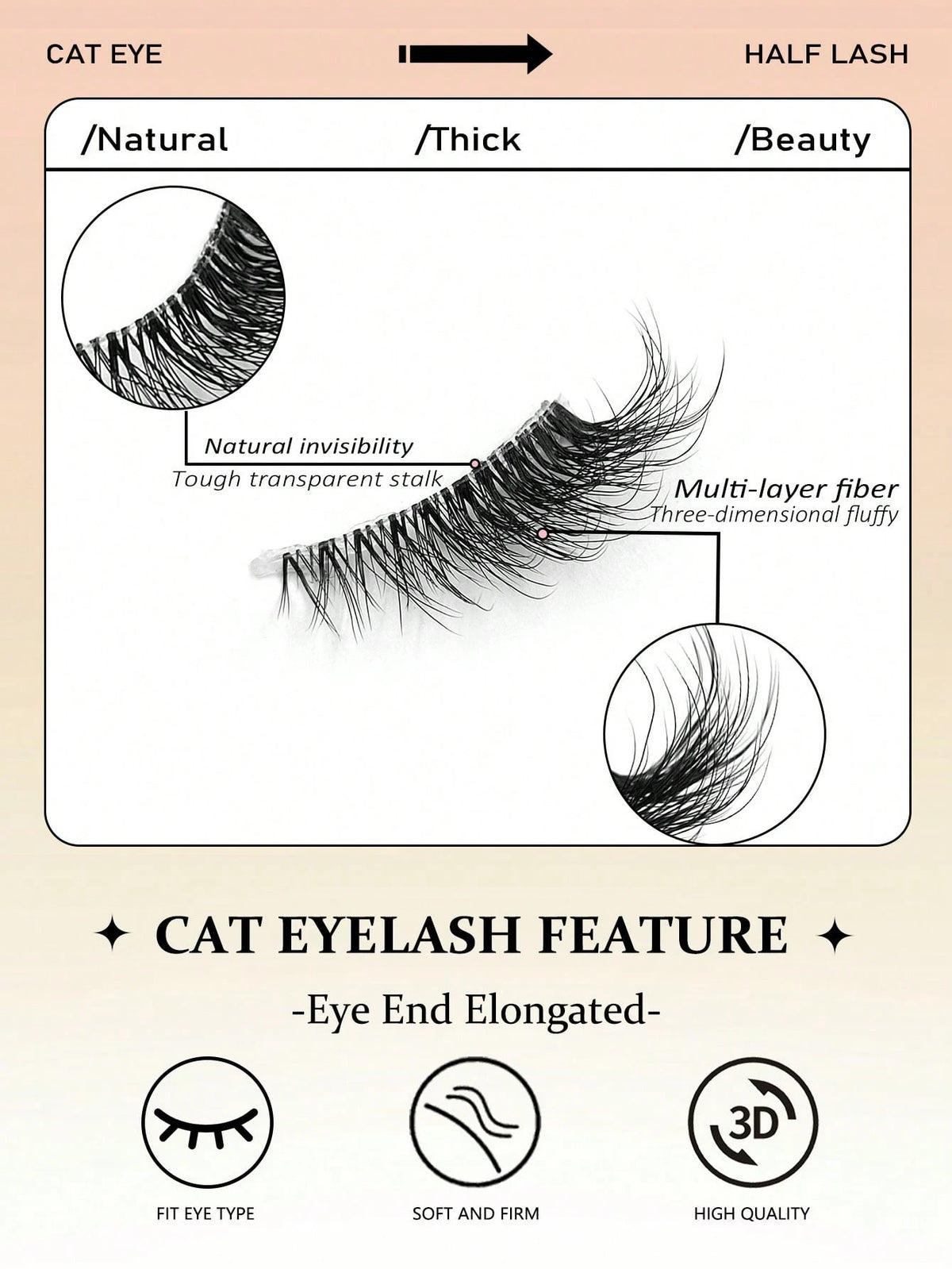 Women's 5-Pair Natural Soft Half Cat Eye False Eyelash Set