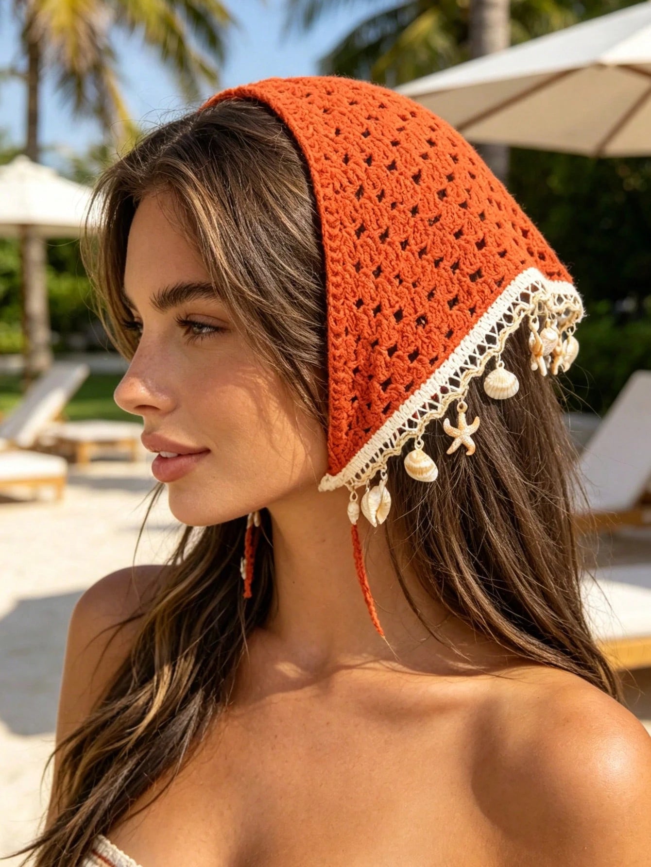 Women's Starfish Shell Decor Hollow Knit Triangle Headscarf