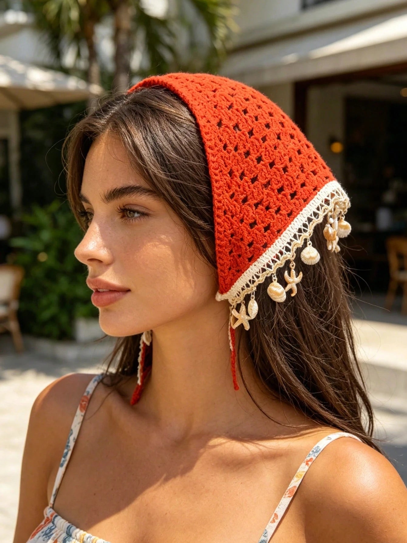 Women's Starfish Shell Decor Hollow Knit Triangle Headscarf
