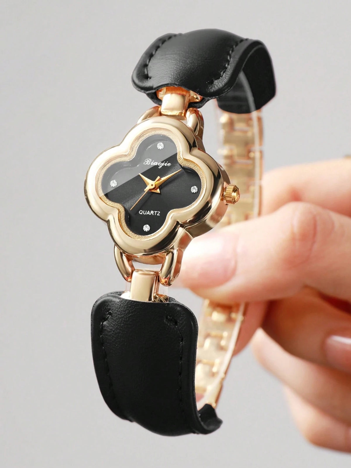 Women's Minimalist Rhinestone Dial PU Leather Quartz Watch