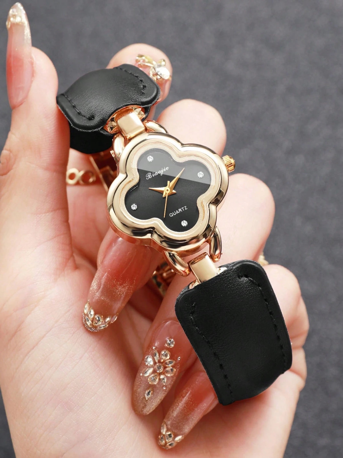 Women's Minimalist Rhinestone Dial PU Leather Quartz Watch