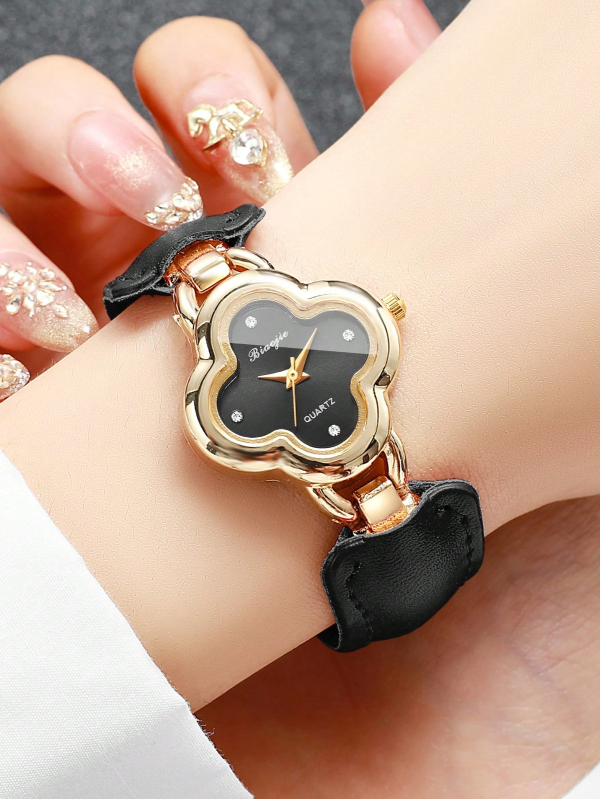 Women's Minimalist Rhinestone Dial PU Leather Quartz Watch