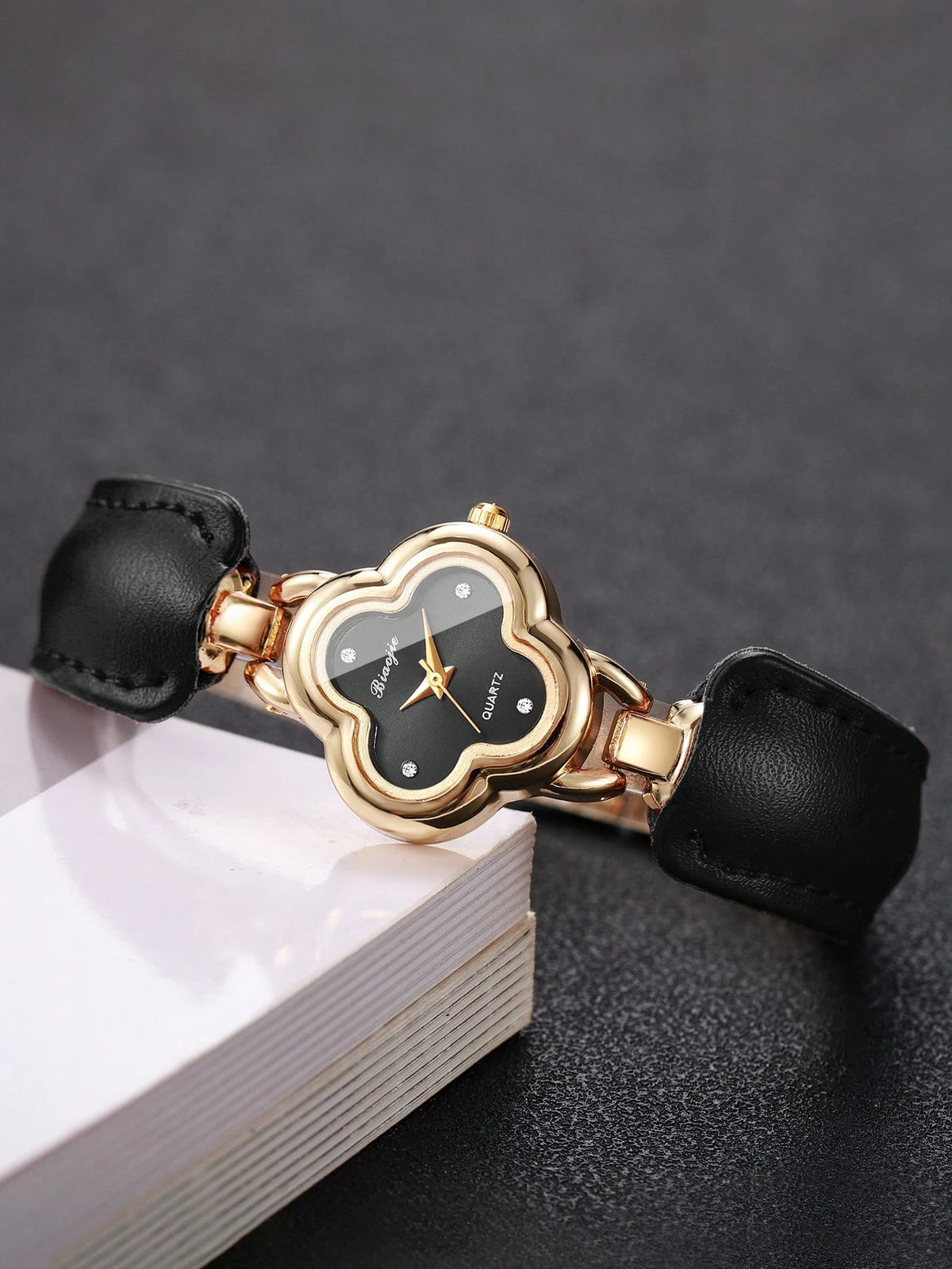 Women's Minimalist Rhinestone Dial PU Leather Quartz Watch