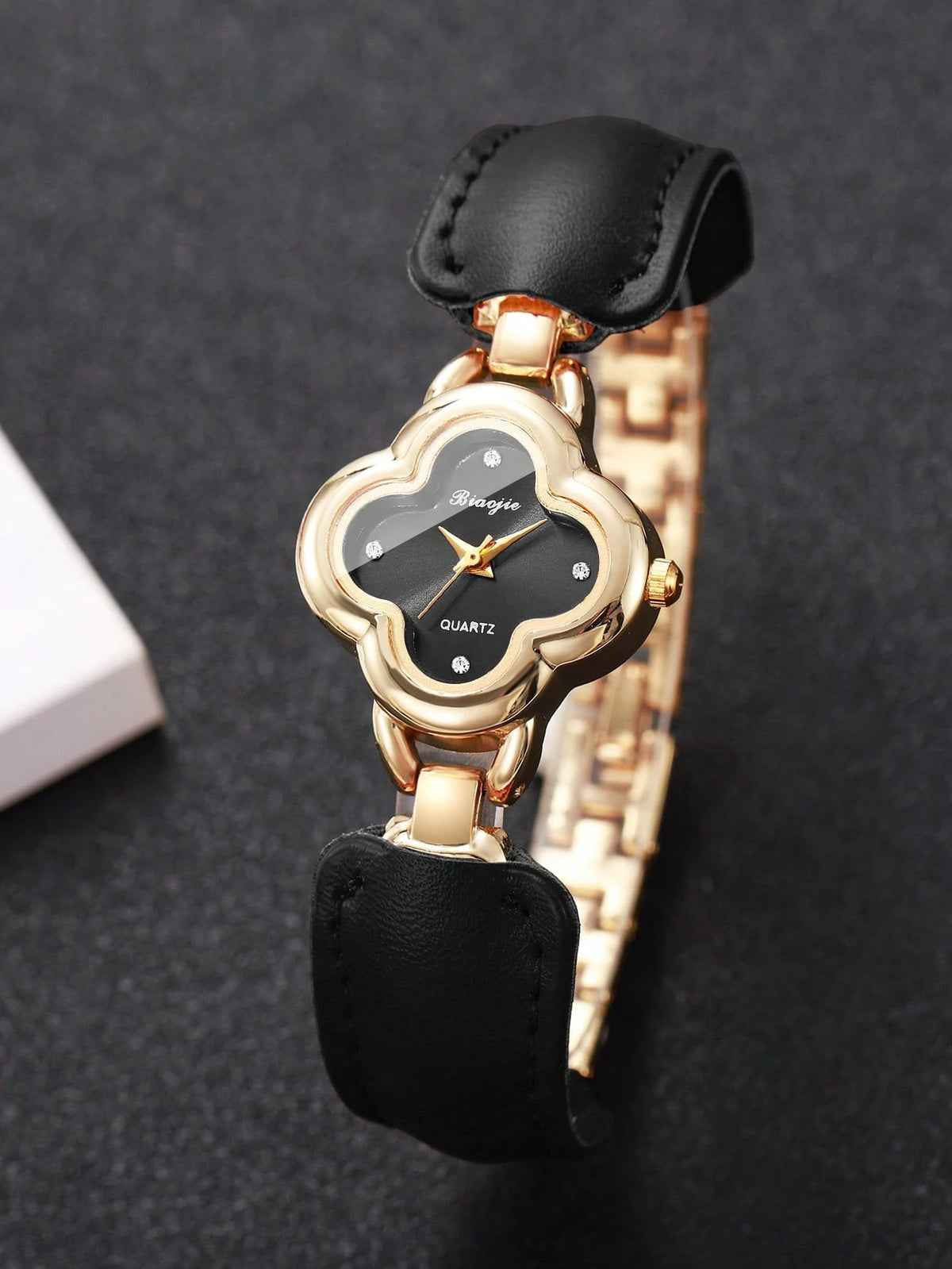Women's Minimalist Rhinestone Dial PU Leather Quartz Watch