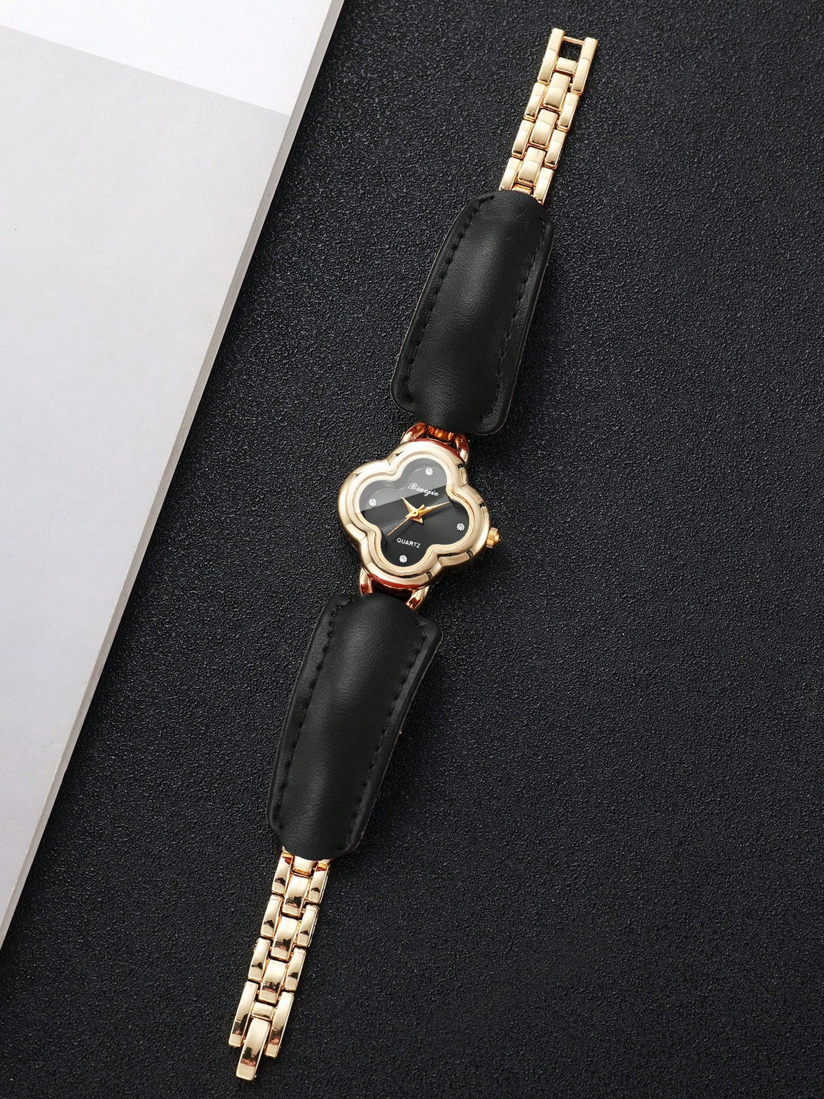 Women's Minimalist Rhinestone Dial PU Leather Quartz Watch