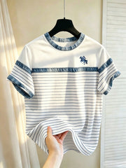 Manfinity Hypemode Men's Striped T-Shirt Retro Short Sleeve Blue White