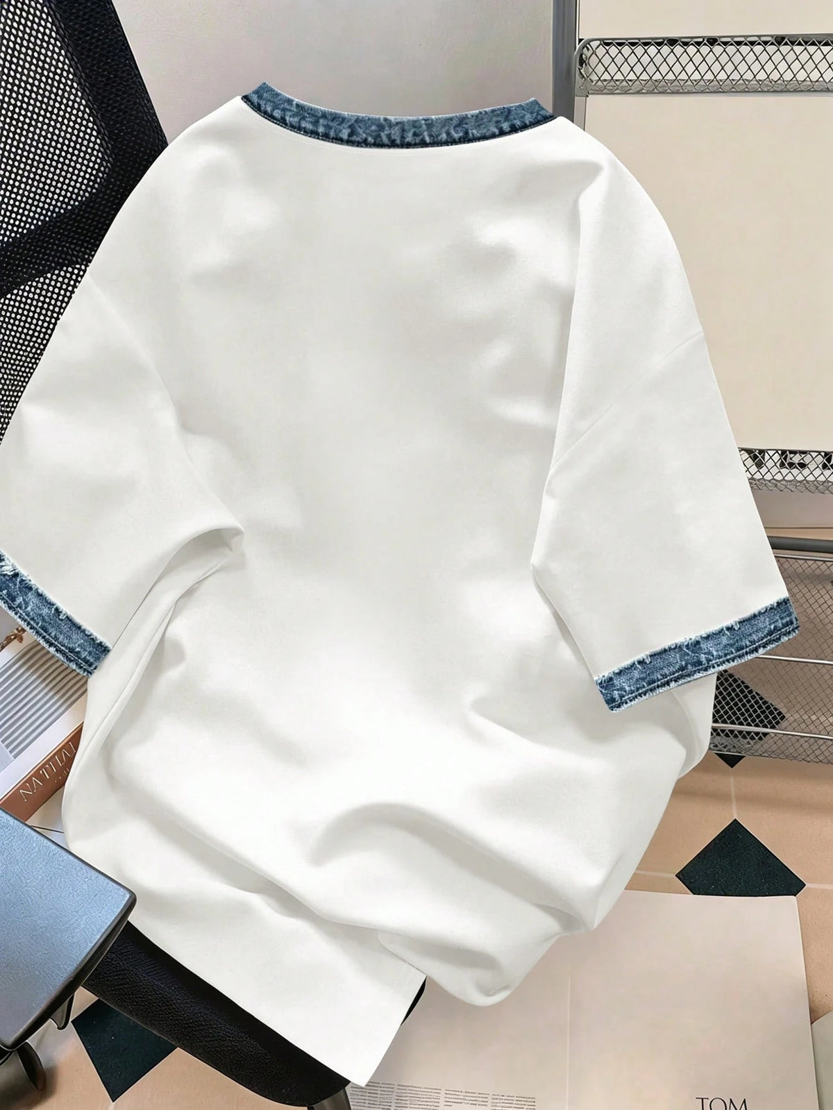 Men's Casual Streetwear Denim Printed Patchwork T-Shirt