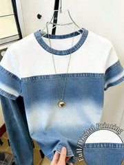 Women's Casual Denim Print Patchwork Streetwear T-Shirt