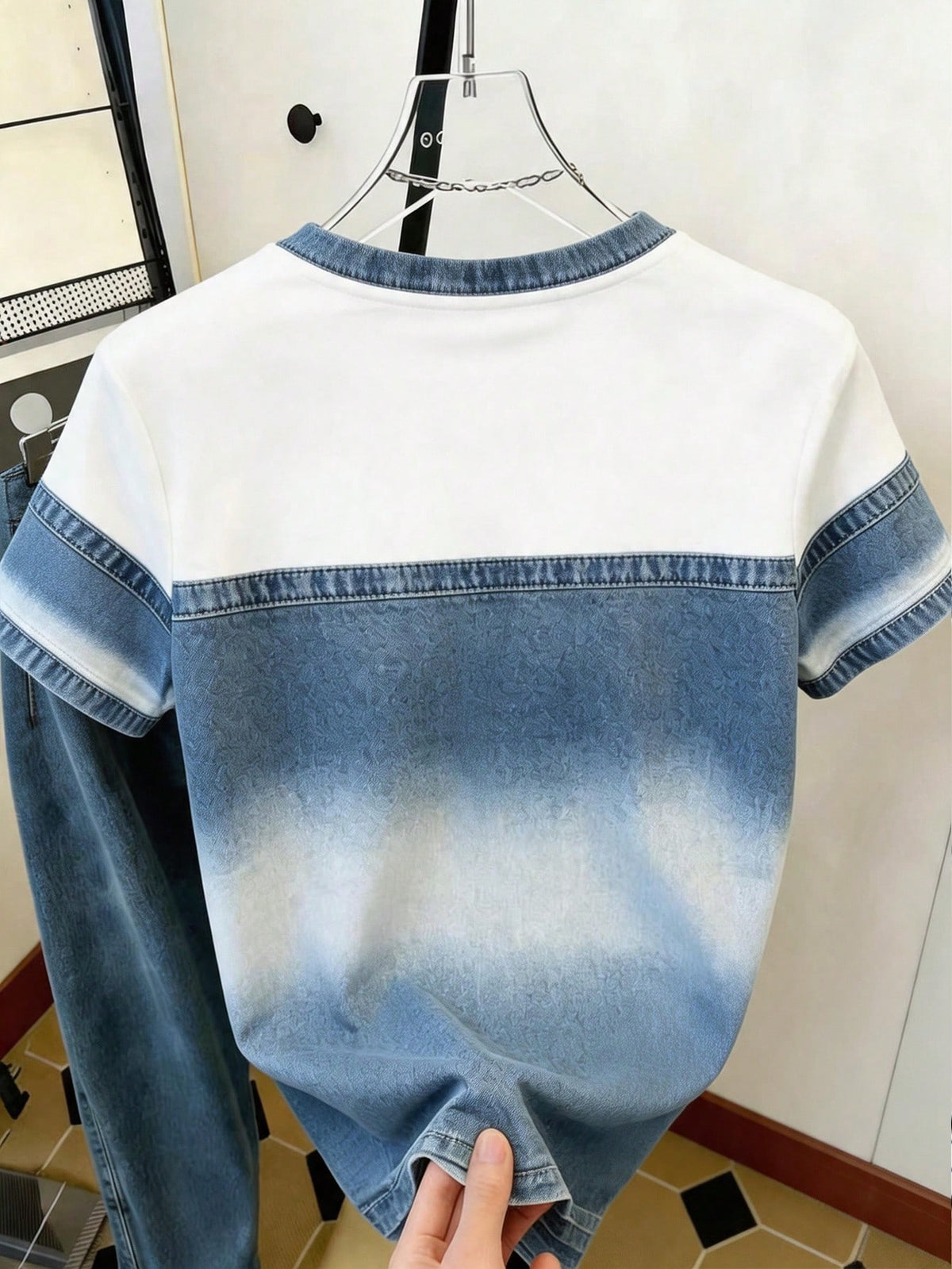 Women's Casual Denim Print Patchwork Streetwear T-Shirt
