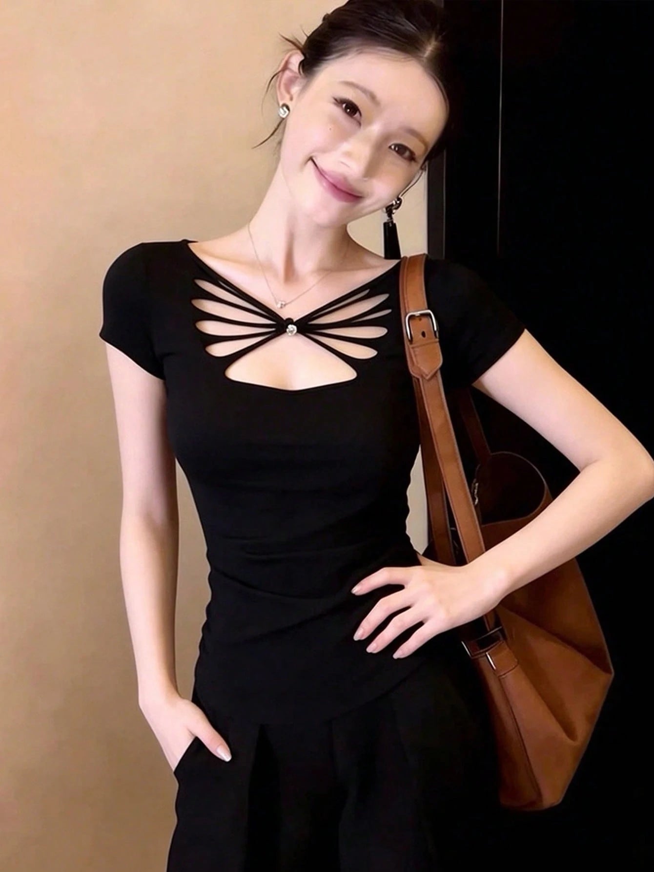 Women's Hollow Butterfly Short Sleeve Stretchy Fitted T-Shirt
