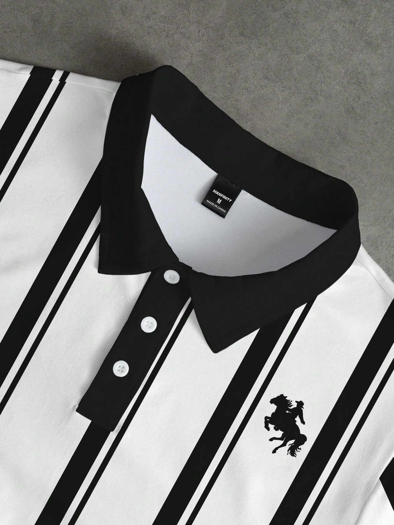 Men's Horse Graphic Striped Short Sleeve Casual Polo Shirt