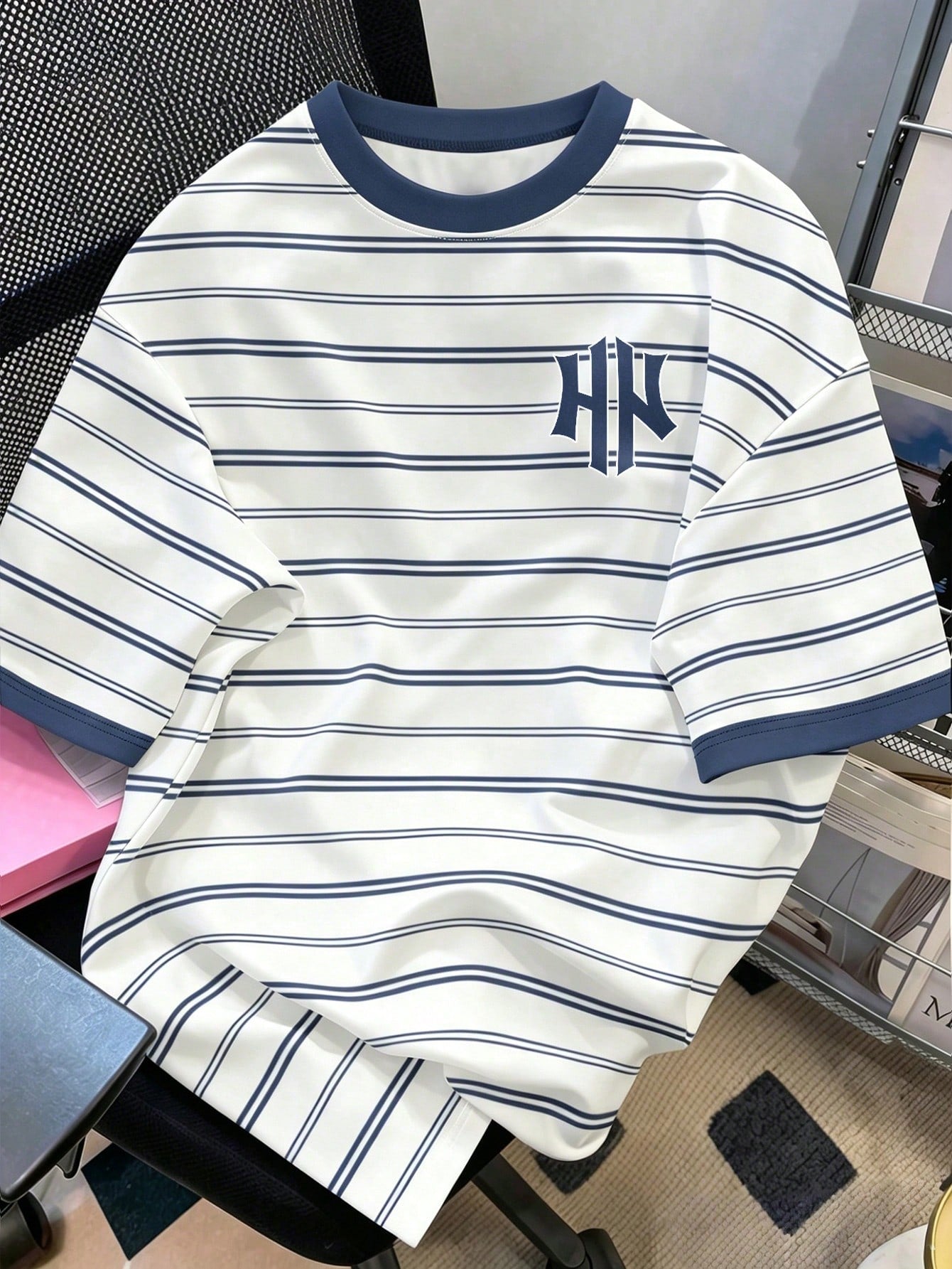Men's Striped Letter Print Short Sleeve Casual T-Shirt