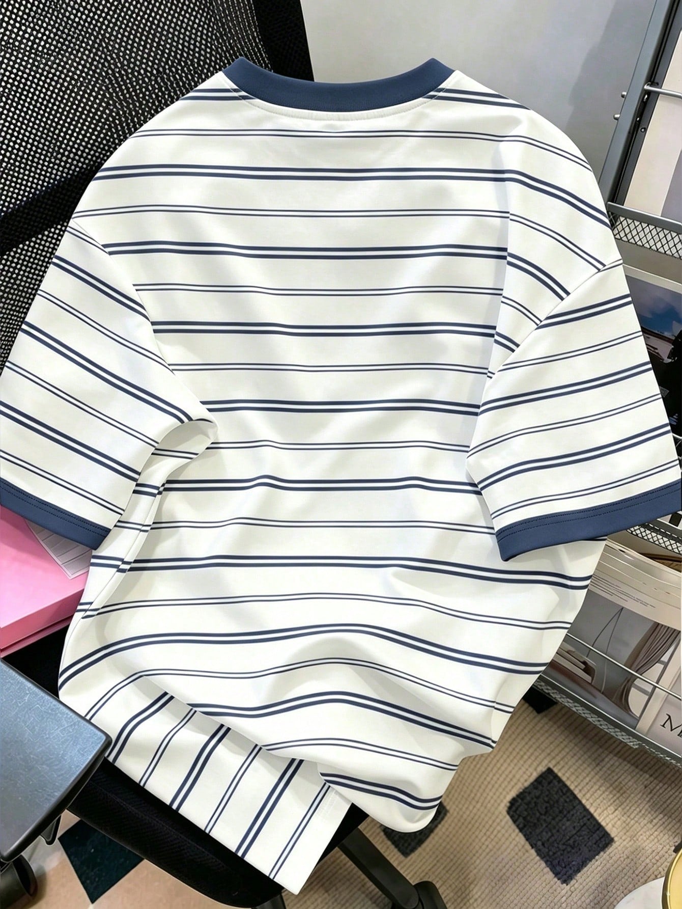 Men's Striped Letter Print Short Sleeve Casual T-Shirt