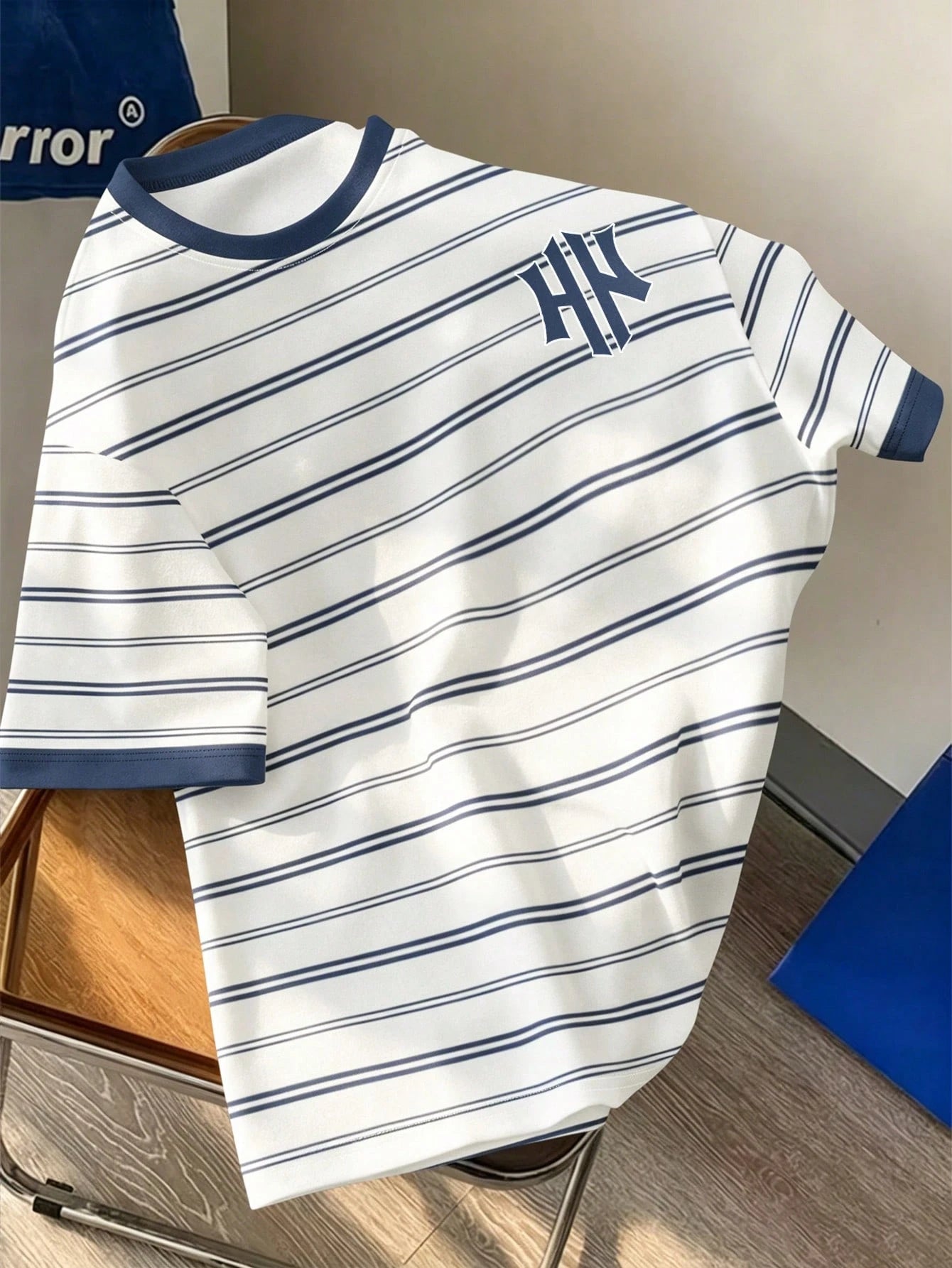 Men's Striped Letter Print Short Sleeve Casual T-Shirt