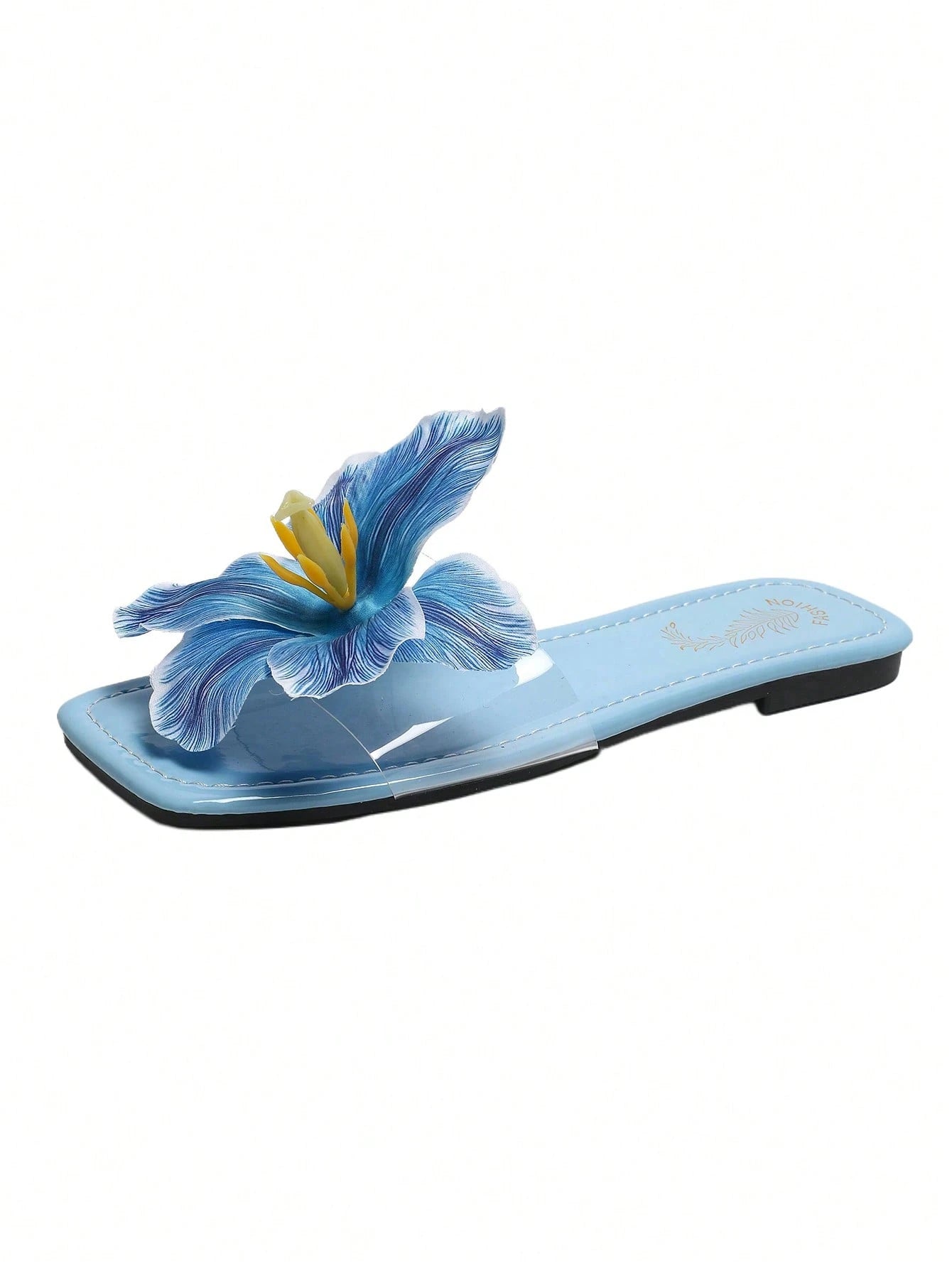 Women's Floral Decor Square Toe Casual Flat Slide Sandals