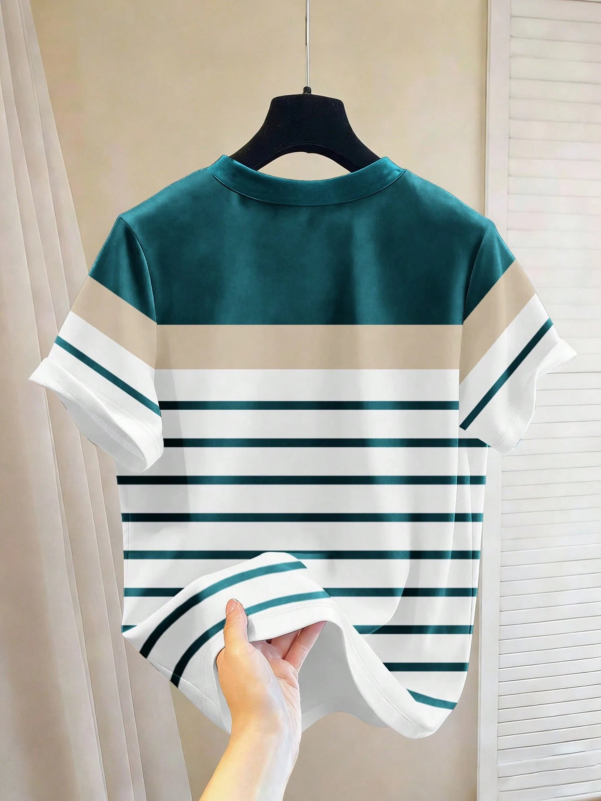 Men's Retro Striped Patchwork Embroidery Casual Loose Fit T-Shirt