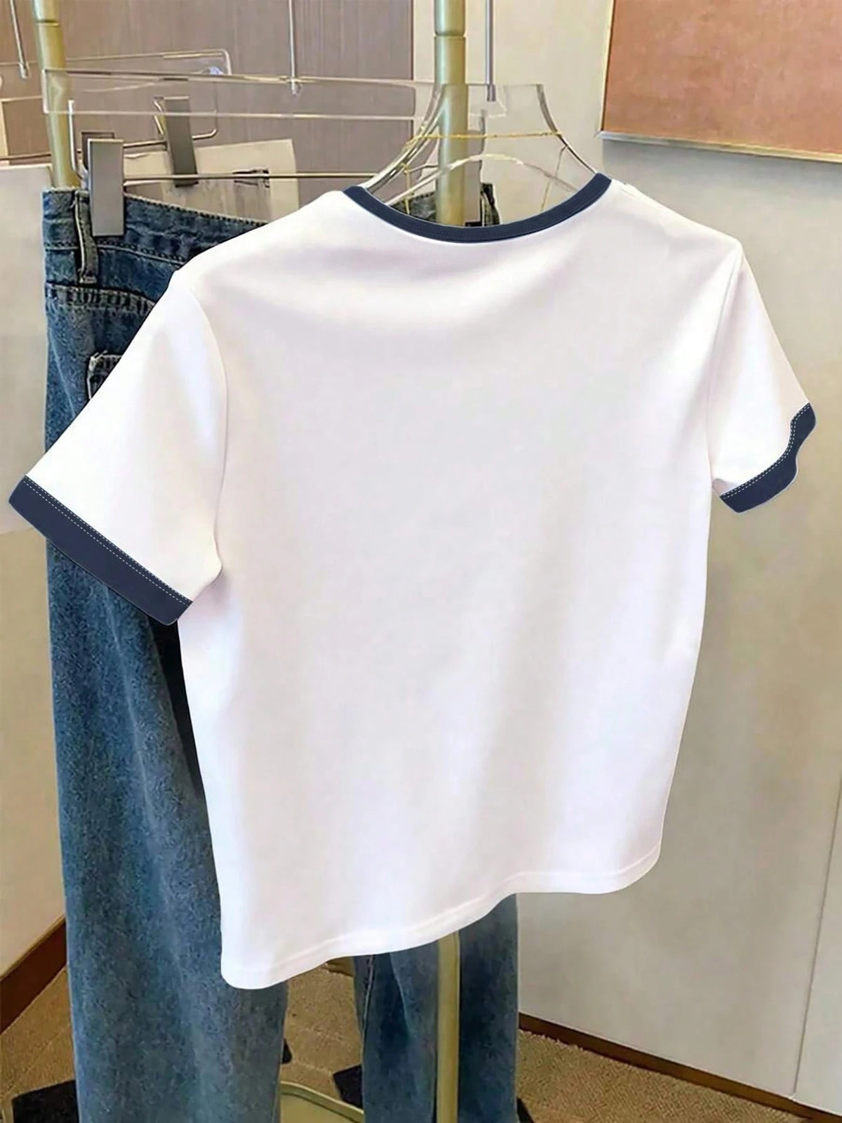 Girls' Heart Print Short Sleeve Casual White T-Shirt