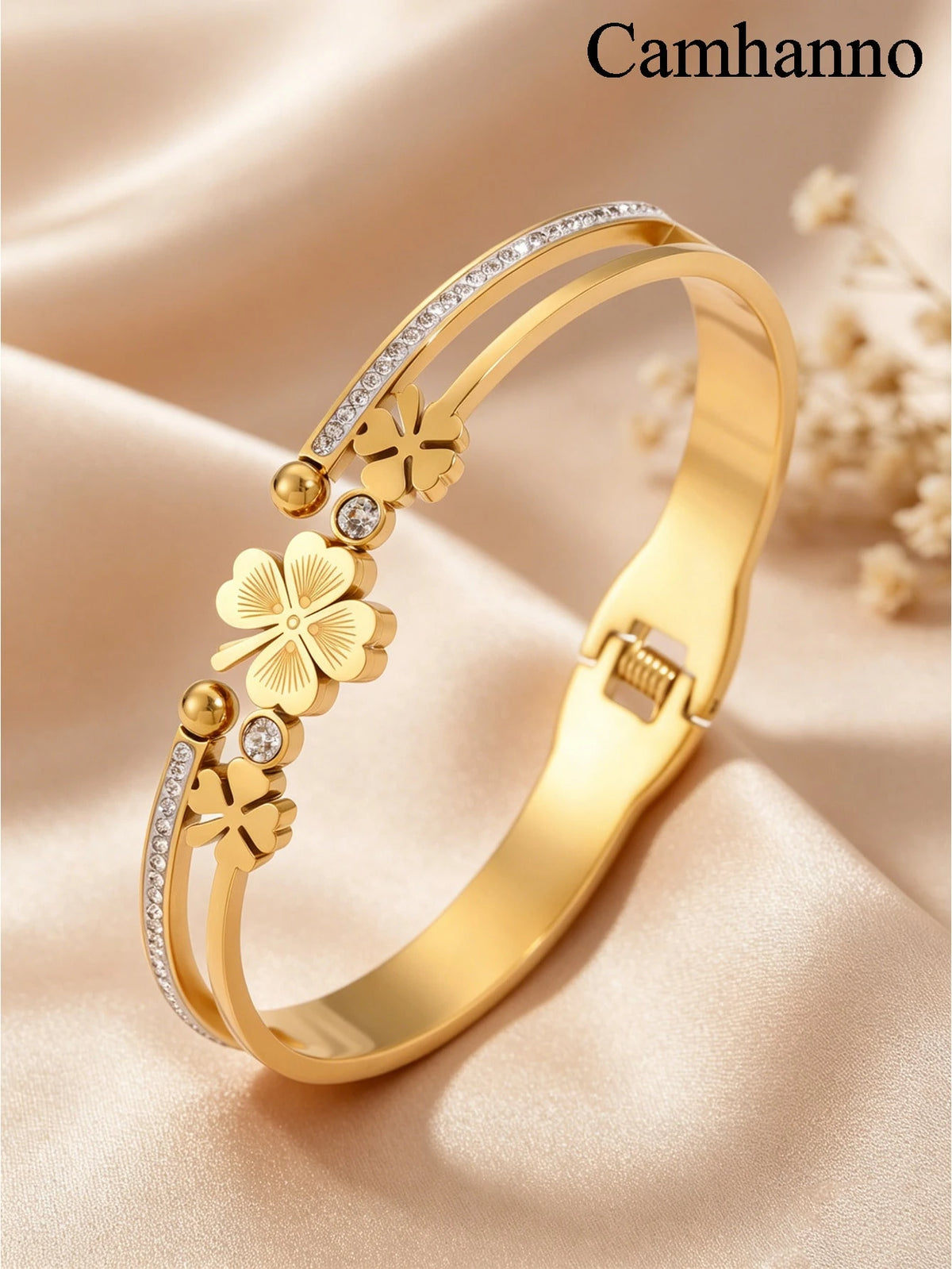 Women's Four-Leaf Clover Stainless Steel Zirconia Bracelet