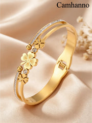 Women's Four-Leaf Clover Stainless Steel Zirconia Bracelet