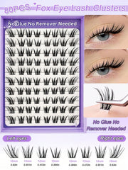 Women's 80pcs C Curl Self-Adhesive Fox Eye Eyelash Cluster Set