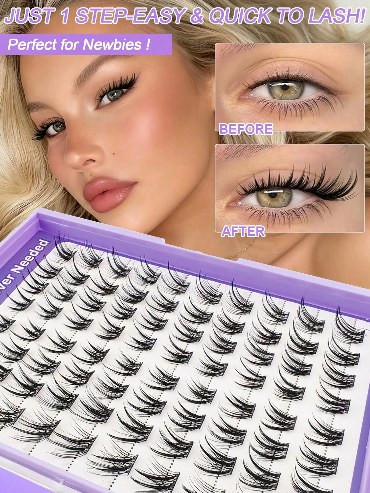 Women's 80pcs C Curl Self-Adhesive Fox Eye Eyelash Cluster Set